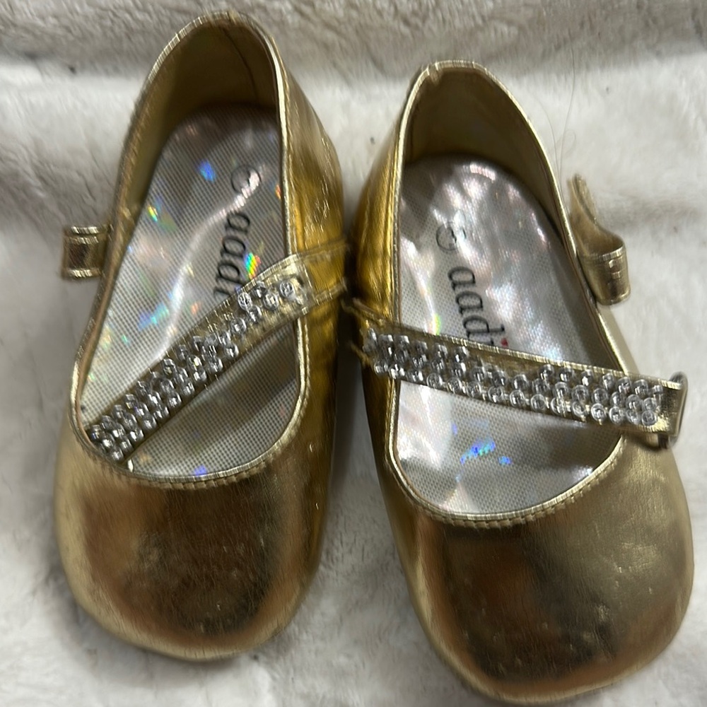Gold Dress Shoes with Rhinestone Strap